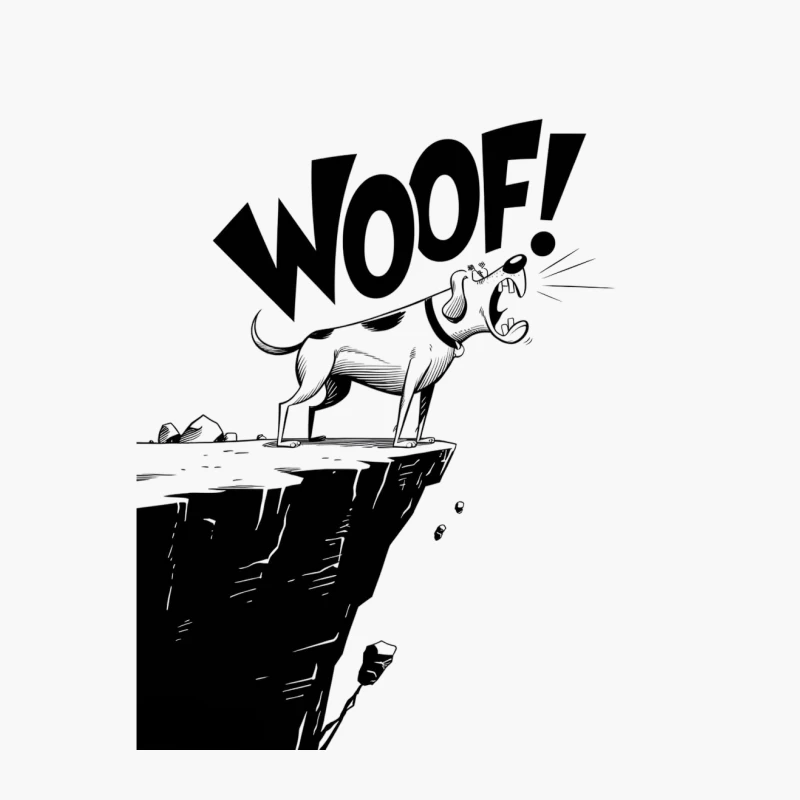 Barking Dog on Cliff: Comic Illustration Cotton Tote Bag