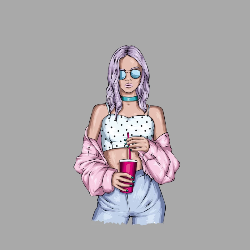 Trendy Young Woman with Drink Male Pullover Hoodie