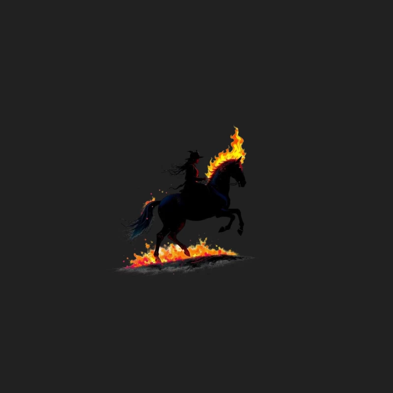 Mystical Dark Rider with Flaming Horse Silhouette Bucket Hat