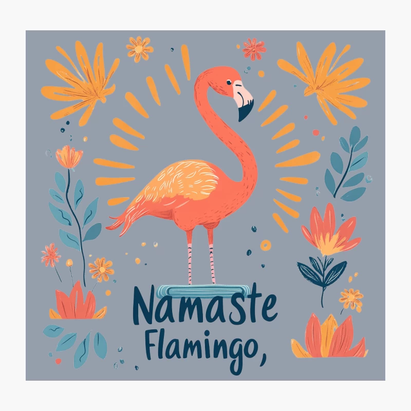 Colorful Tropical Flamingo Illustration with Namaste Message Throw Pillow