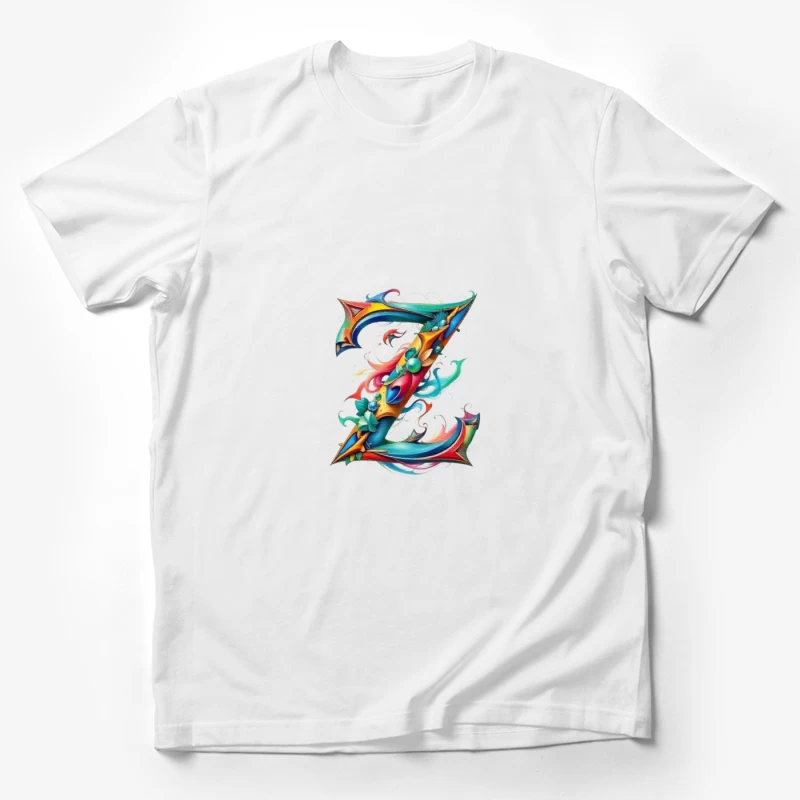 Ornate Floral Letter Z in Vibrant Colors Male T-Shirt