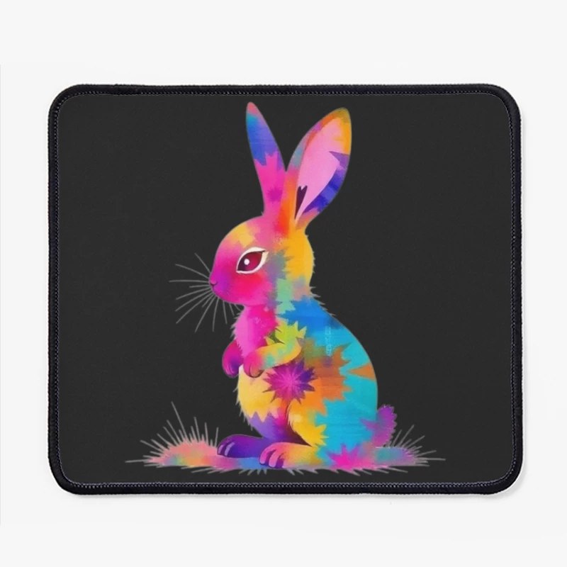 Vibrant Tie-Dye Watercolor Bunny Illustration Mouse Pad