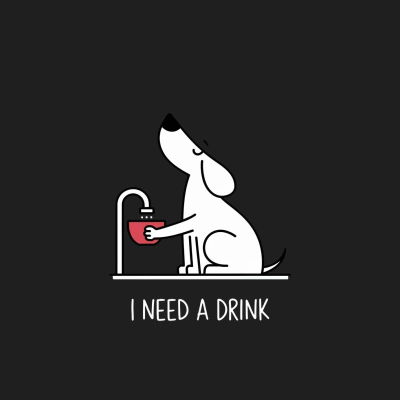 Thirsty Cartoon Dog Drinking Water: Minimalist Cute Illustration Male Tank Top