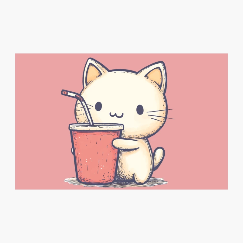 Adorable Cartoon Kitten Sipping a Drink Travel Mug