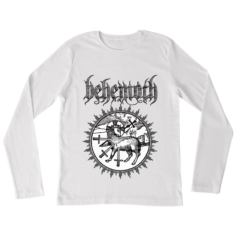 Occult Black Metal Logo with Medieval Lamb and Swords Female Long Sleeve T-Shirt