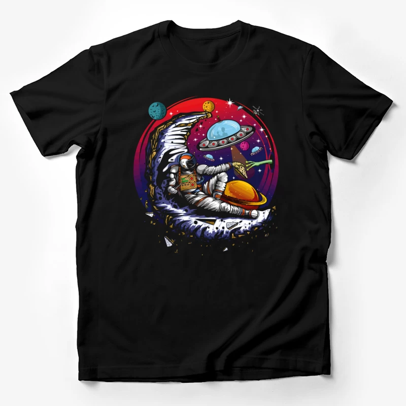 Pizza in the Cosmos: Delight for an Astronaut Male T-Shirt