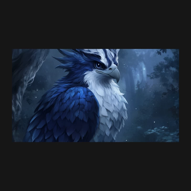 Majestic Blue Phoenix in Enchanted Midnight Forest Desk Mat