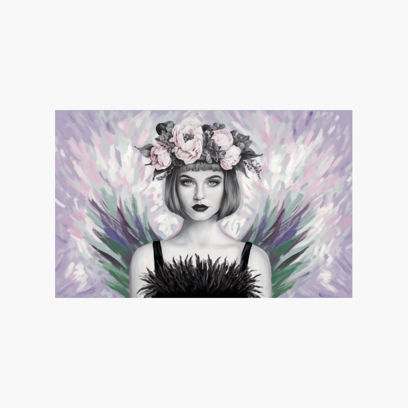 Ethereal Portrait with Floral Crown and Feathers Cotton Tote Bag