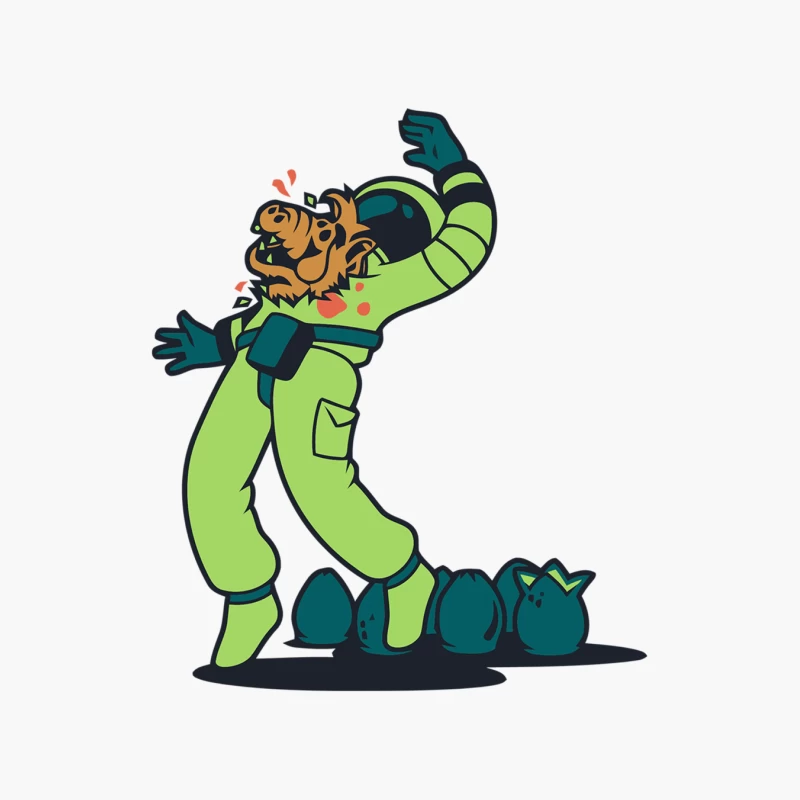 Cartoon Tiger Mascot in Green Space Suit with Mysterious Eggs Cotton Tote Bag