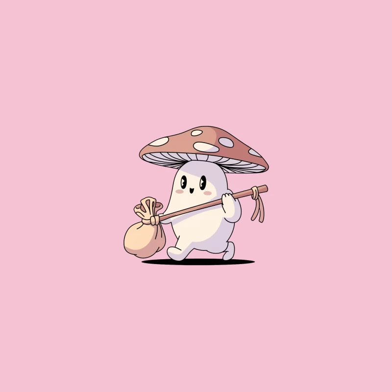 Cute Mushroom Creature Carrying Sack on Adventure Bucket Hat