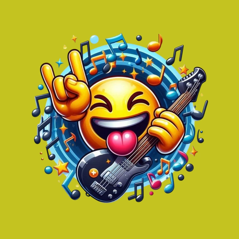 Rocking Smiley Emoji with Guitar and Music Notes Tapestry
