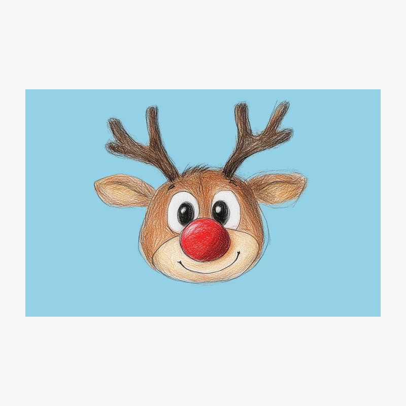 Cute Cartoon Reindeer with Red Nose Drawing Travel Mug