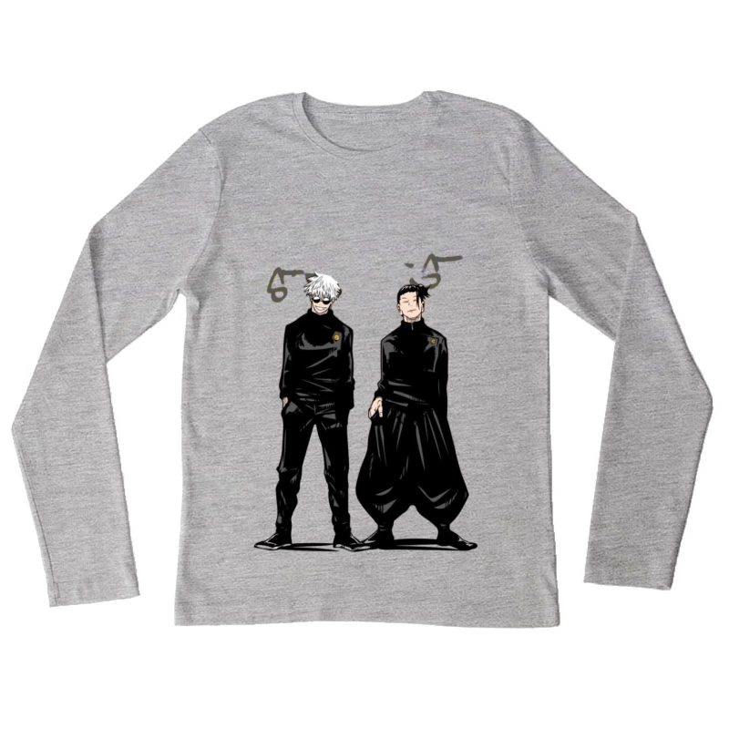 Zwei Charaktere in schwarzer Kleidung Damen Langarm T-Shirt