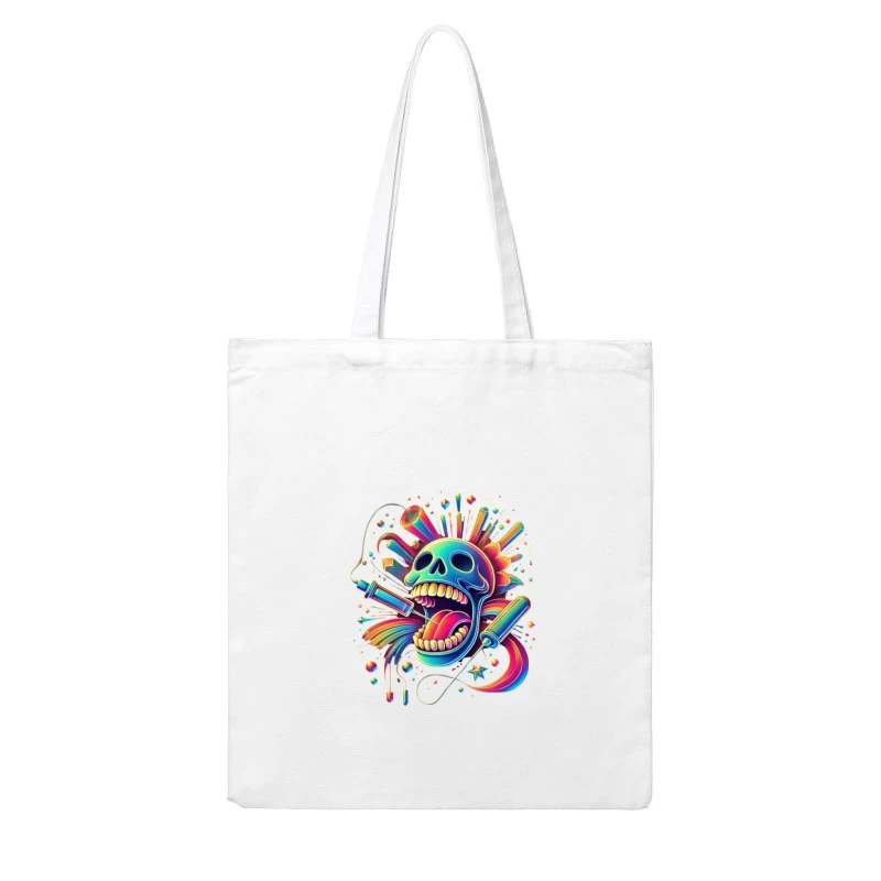 Psychedelic Rainbow Skull Pop Art Design Cotton Tote Bag