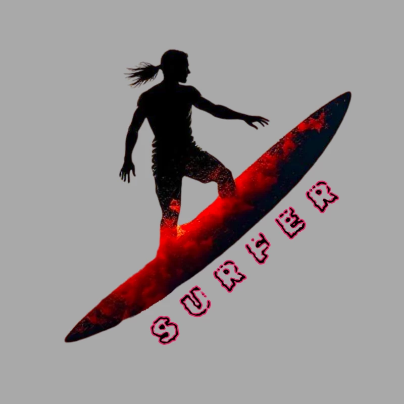 Dynamic Surfer Silhouette with Red Wave Effect Male Pullover Hoodie