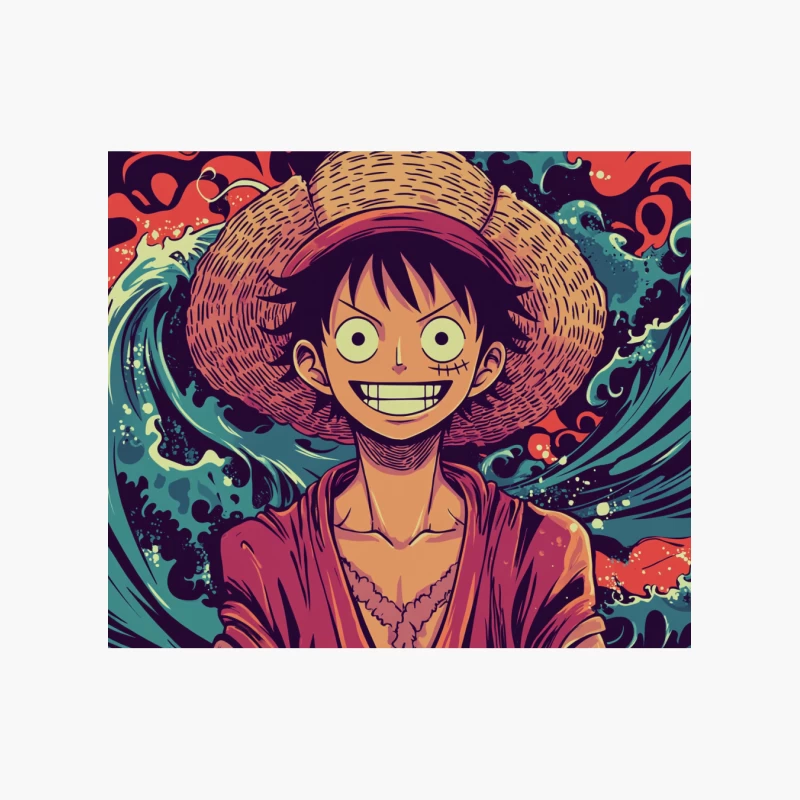 Vibrant Anime Character with Straw Hat and Wide Grin Cotton Tote Bag