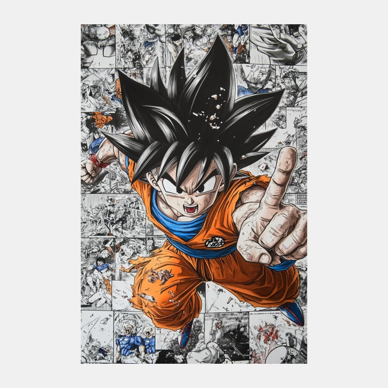 Dynamic Dragon Ball Goku Action Shot Against Manga Background Male Tank Top