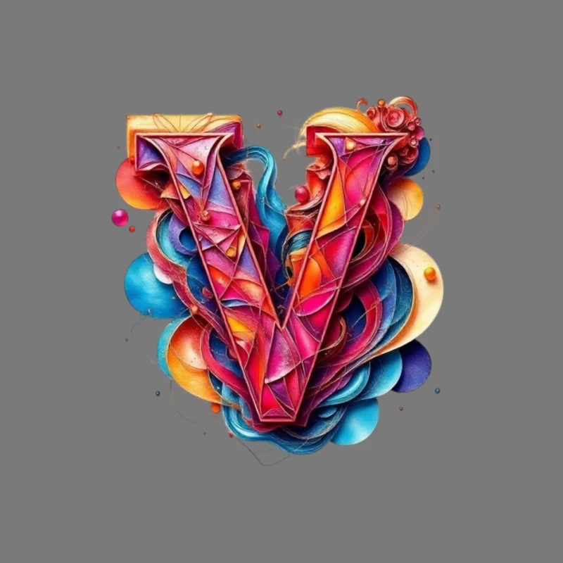 Vibrant Geometric Letter V with Abstract Swirls Pin