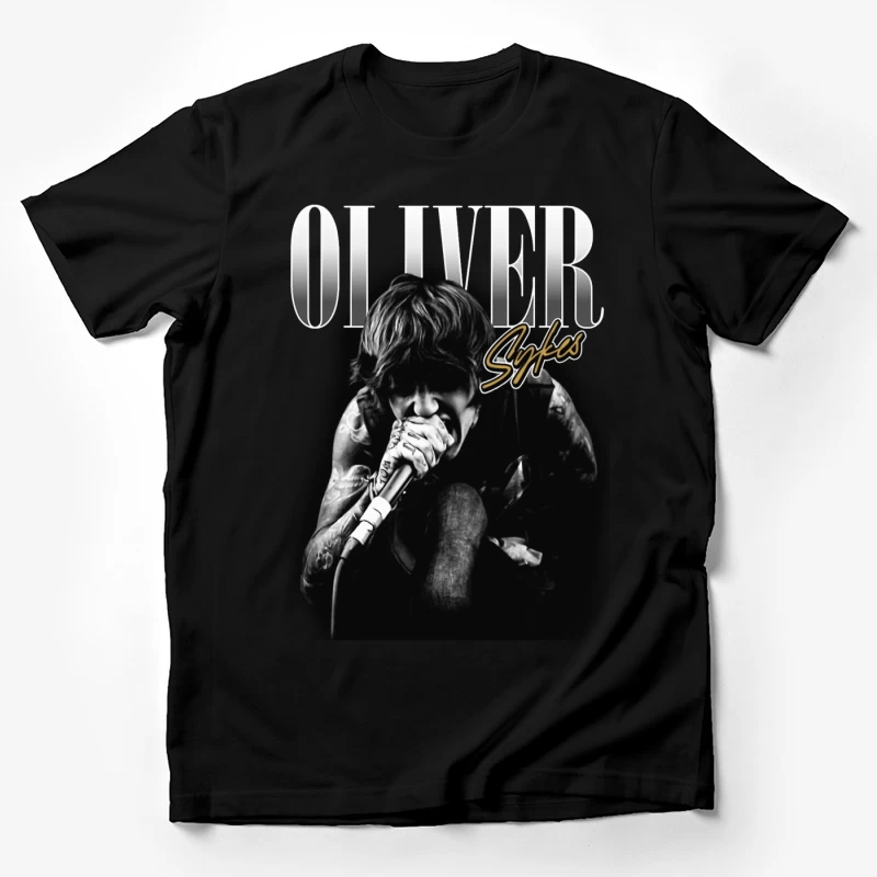 Dramatic Black and White Metal Vocalist Performance Male T-Shirt