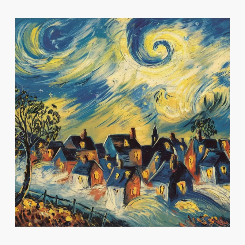 Vibrant Post-Impressionist Starry Night Village Landscape Throw Pillow