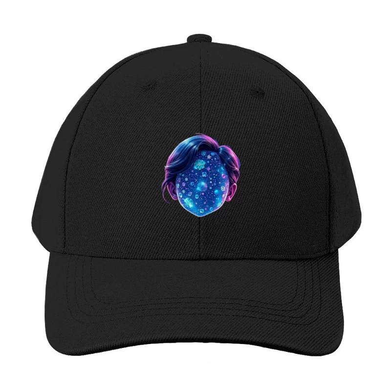 Ethereal Cosmic Portrait with Galaxy-Patterned Face Baseball Cap