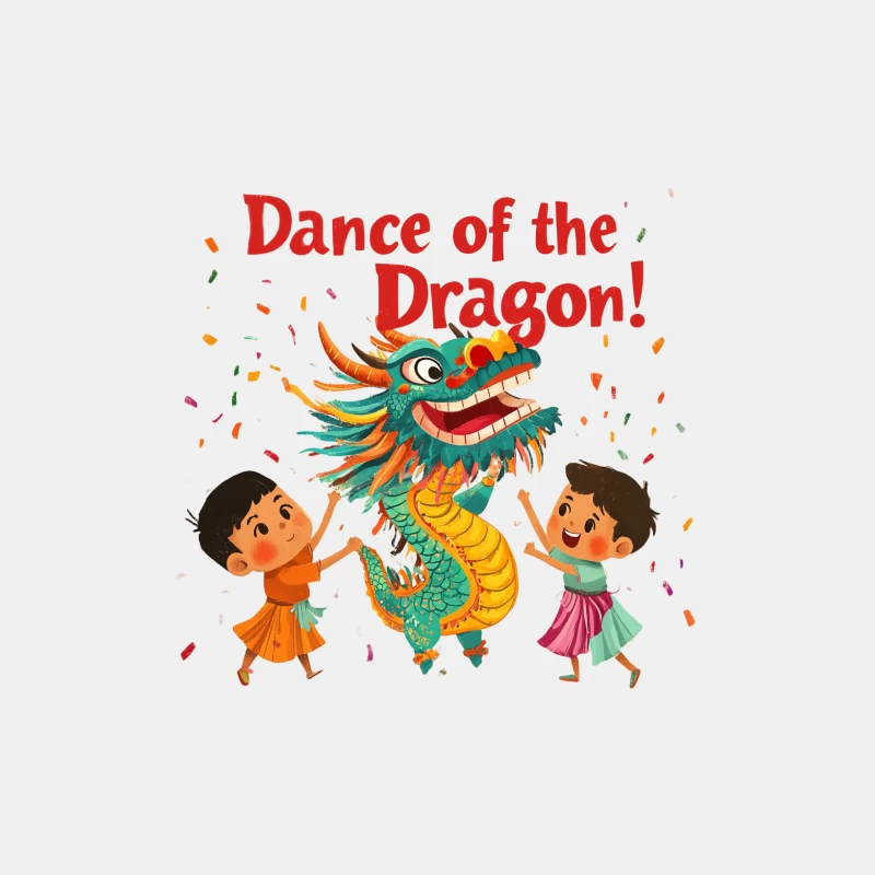 Joyful Children Celebrate Chinese Dragon Dance in Colorful Festive Illustration Male Tank Top