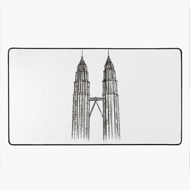 Line Drawing of Iconic Petronas Twin Towers in Kuala Lumpur Desk Mat