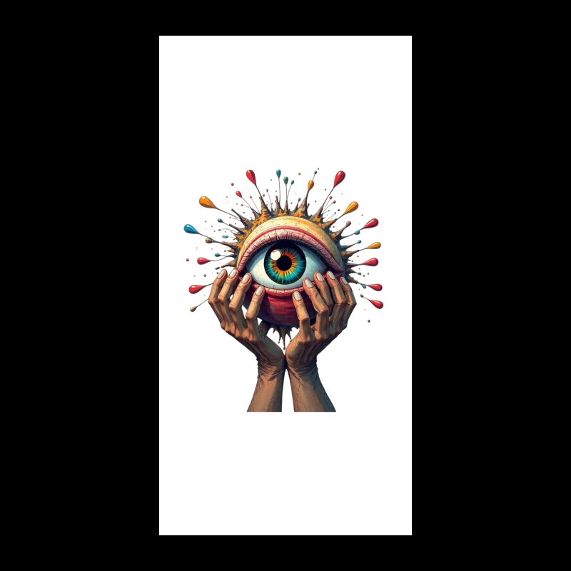 Mystical Eye Embraced by Reaching Hands with Colorful Splatter iPhone Case