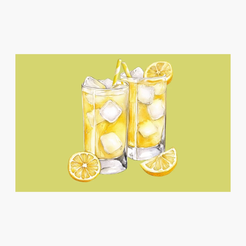 Refreshing Lemonade Watercolor Illustration: Summer Drinks with Ice and Lemon Travel Mug