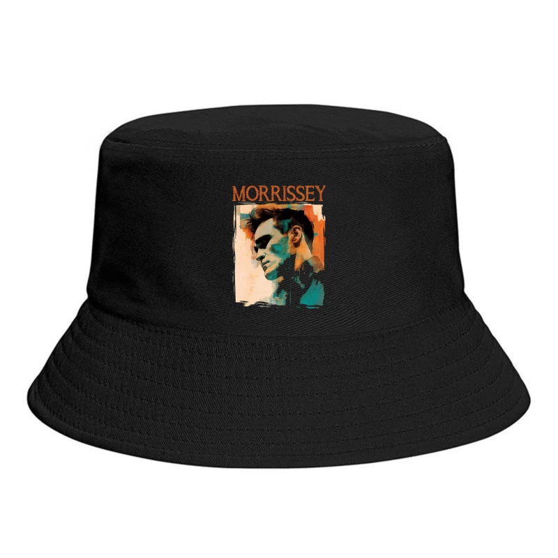 Artistic Watercolor Portrait with Morrissey Typography Bucket Hat