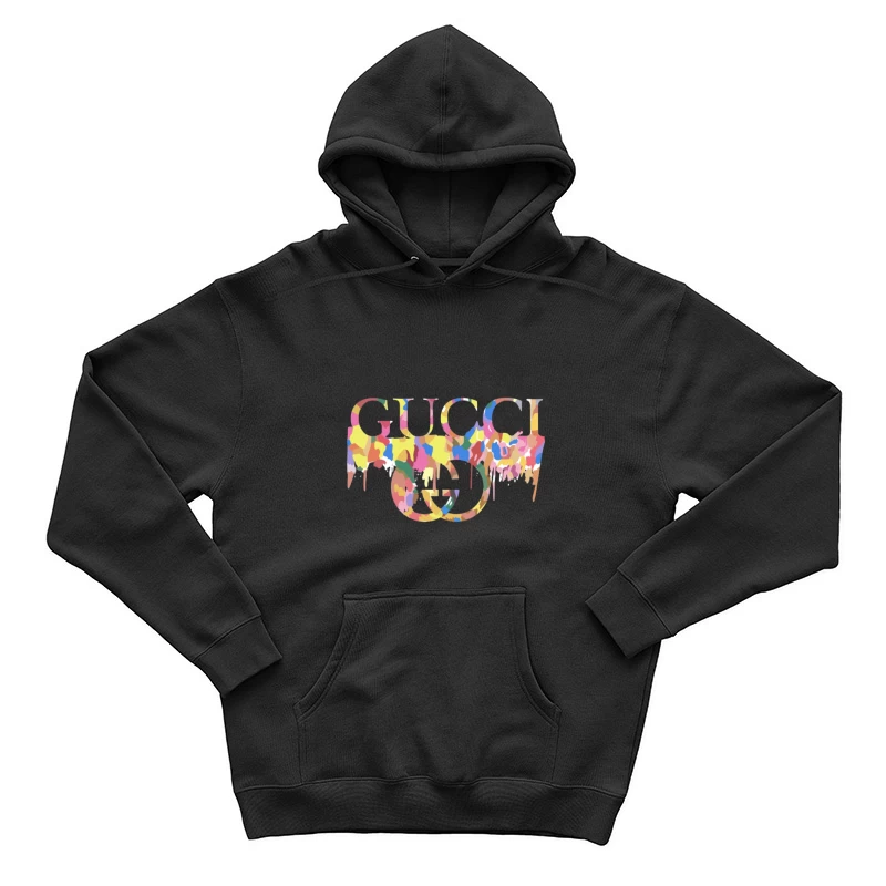 Buntes Gucci-Logo auf schwarzem Hintergrund Herren Pullover Hoodie