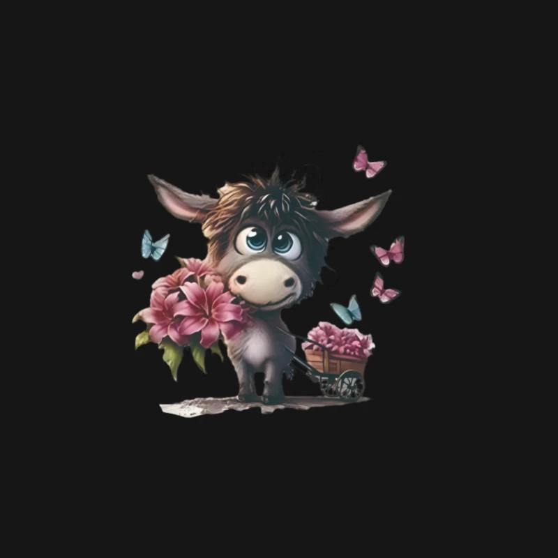 Adorable âne avec fleurs et papillons Homme Manches Longues T-Shirt