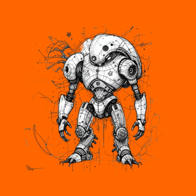 Futuristic Mechanical Robot Illustration Tapestry