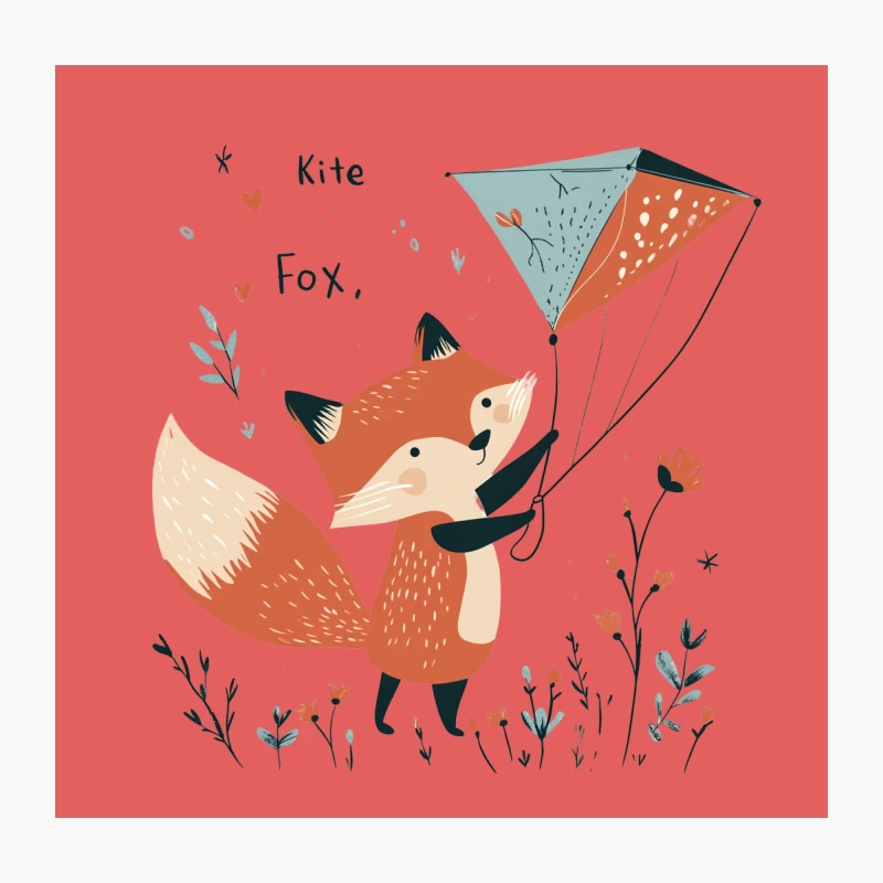 Cute Cartoon Fox Flying a Kite in Nature Throw Pillow