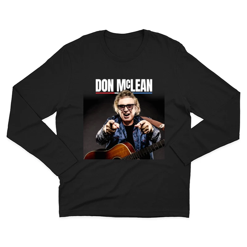 Energetic Musician Performing with Acoustic Guitar in Blue Jacket Male Long Sleeve T-Shirt