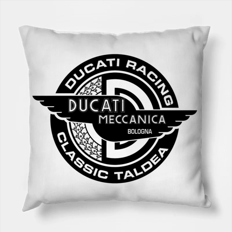 Vintage Ducati Meccanica Racing Logo from Bologna Throw Pillow