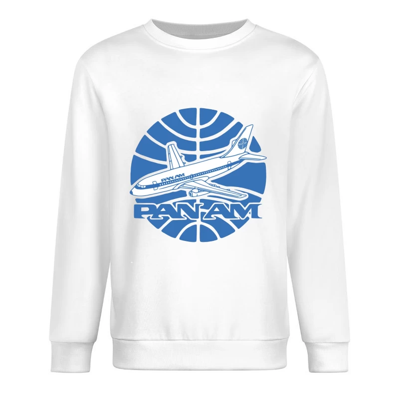 Vintage Pan Am Airlines Blue Globe Logo with Aircraft Design Male Pullover Sweatshirt