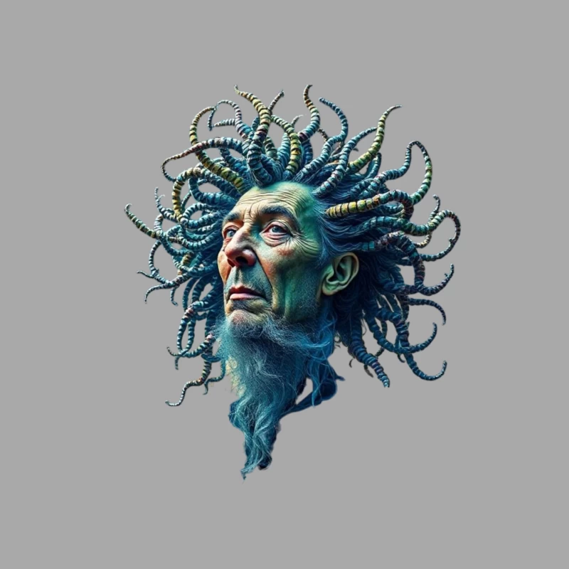 Surreal Medusa-Inspired Portrait with Blue Tentacles Male Pullover Hoodie