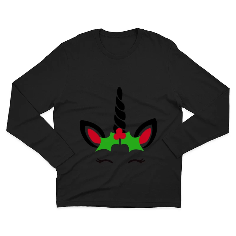Corne de Licorne Festive avec Feuilles de Houx et Cils Homme Manches Longues T-Shirt