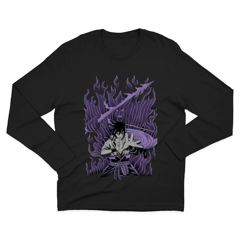 Ninja mit Susanoo und lila Flammen Herren Langarm T-Shirt