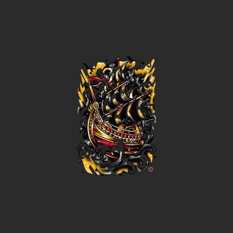 Artistic Pirate Ship Design Baseball Cap