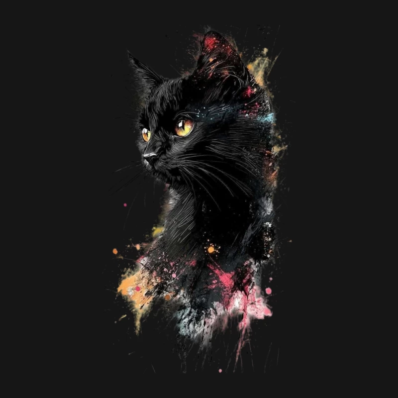 Colorful Watercolor Portrait of a Black Cat Male Long Sleeve T-Shirt