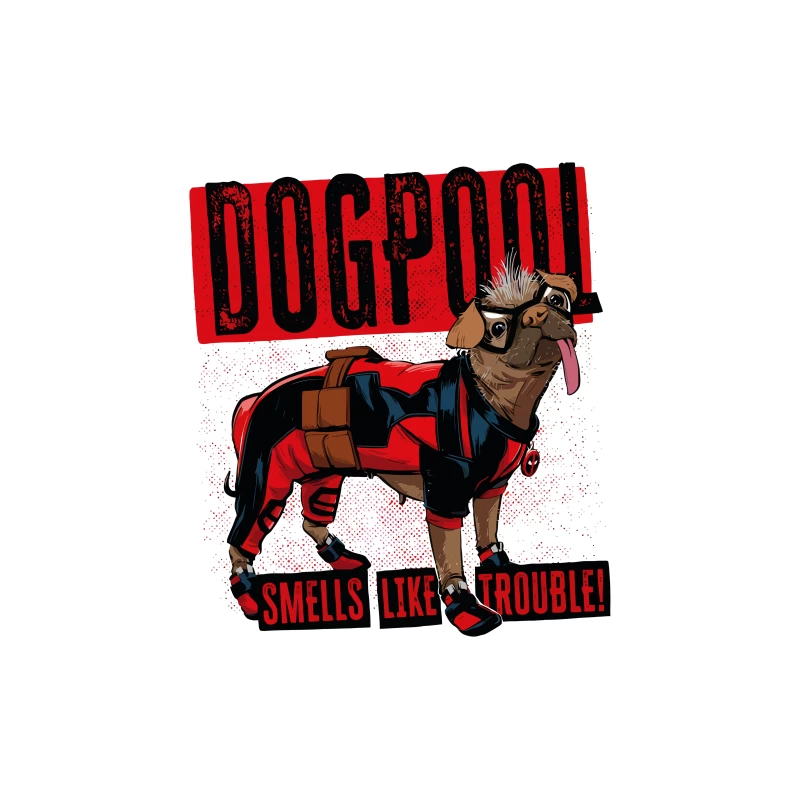 Funny "Dogpool" Pug Superhero Comic Style T-Shirt Design Tapestry