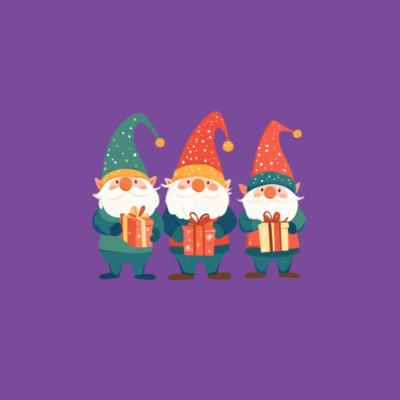 Cheerful Christmas Gnomes Bearing Gifts in Festive Illustration Male T-Shirt