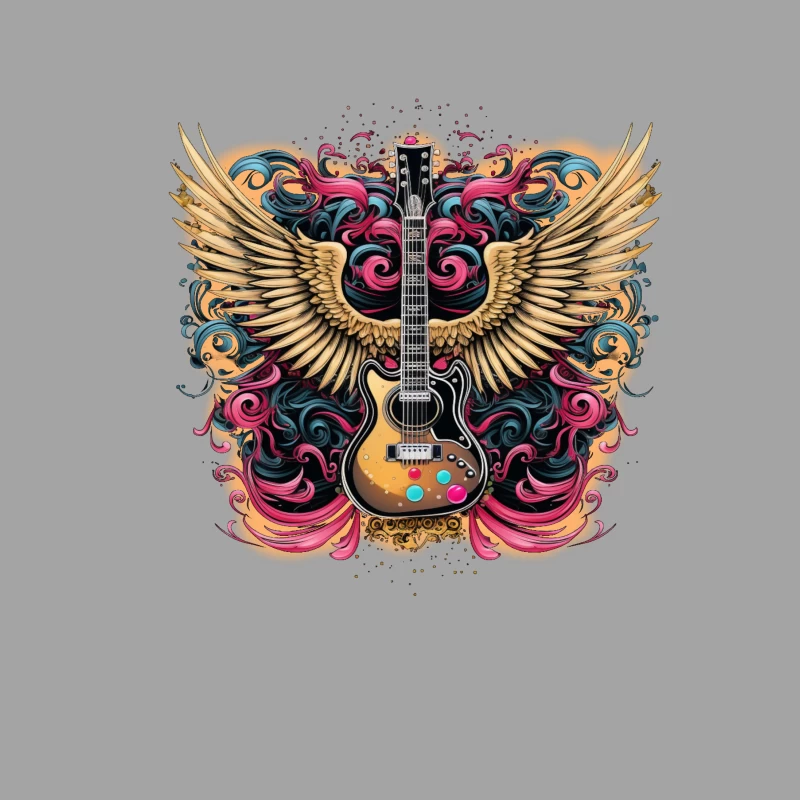 electric guitar wings colorful ornate musical instrument rock and roll artistic psychedelic Female T-Shirt