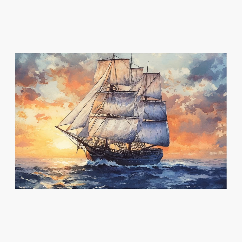 Majestic Sailing Ship Navigating Turbulent Seas at Sunset Travel Mug