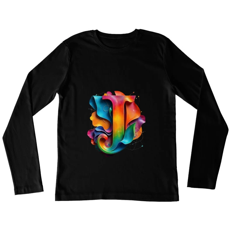 3D Colorful Abstract Typography Letter J Design Female Long Sleeve T-Shirt