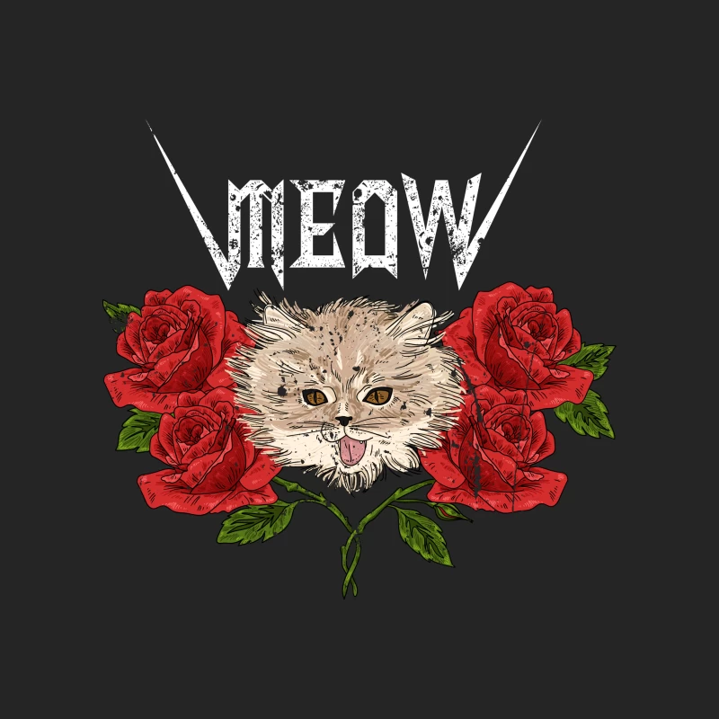 Chat Heavy Metal avec Roses Femme Sweat-shirt à enfiler