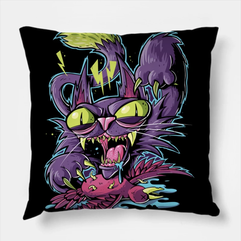 Angry Cartoon Cat Illustration Throw Pillow