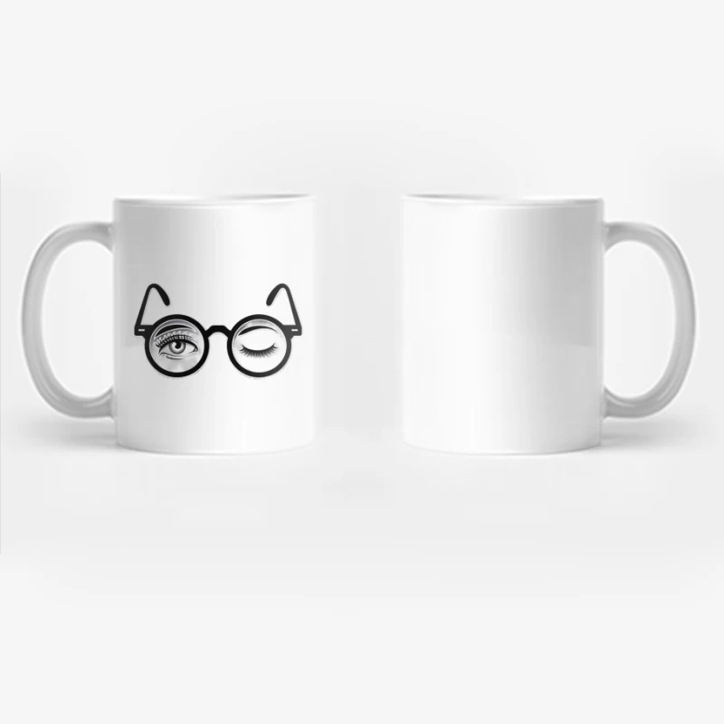 Optical Illusion Glasses with Winking Eye Design Coffee Mug